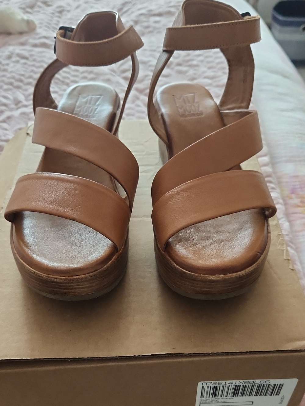 Miz Mooz Brandy Leather Adjustable Wedges - Brandy Brown